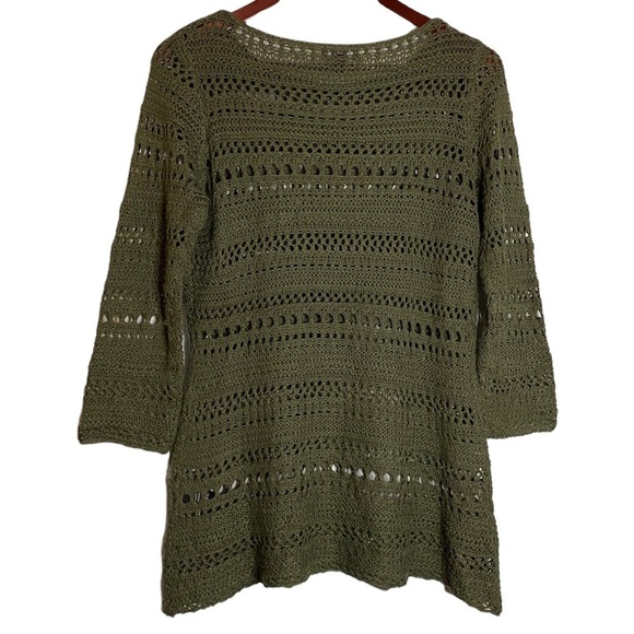 Le Chateau Olive Crochet See Through Top 3/4 Sleeves Boat Neck Small S - Picture 2 of 16